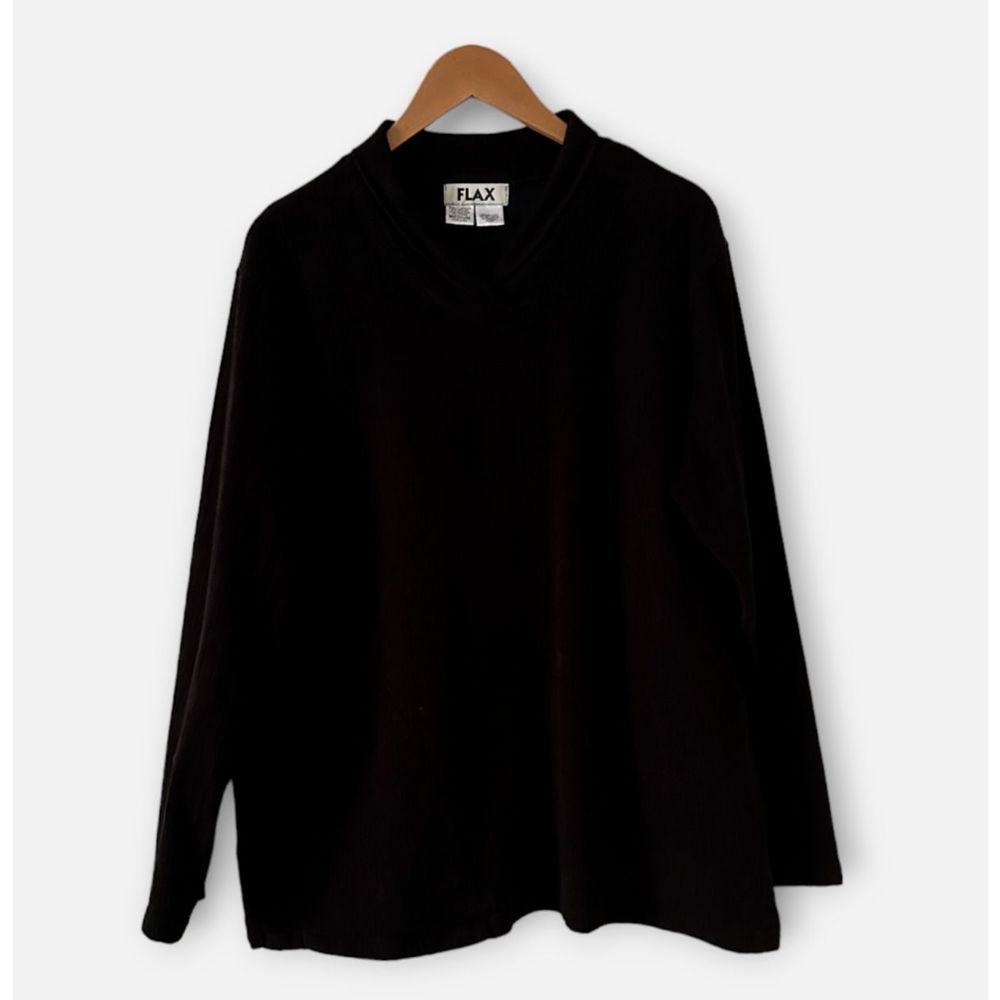 Flax Pullover Long Sleeve Shawl Collar Top Black Size M Medium Lagenlook Tunic